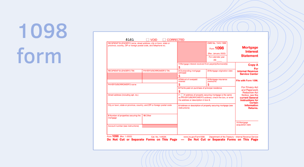 The blank 1098 form template for print